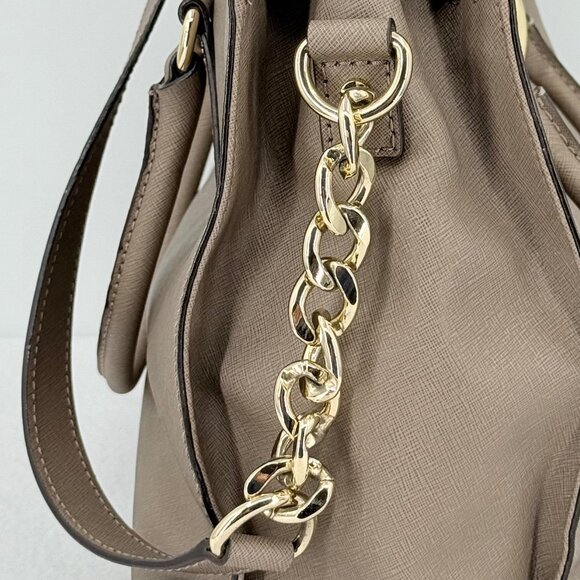 Michael Kors Taupe Saffiano Leather Satchel Hand/Shoulder Bag Large w/Gold Lock - Picture 14 of 15